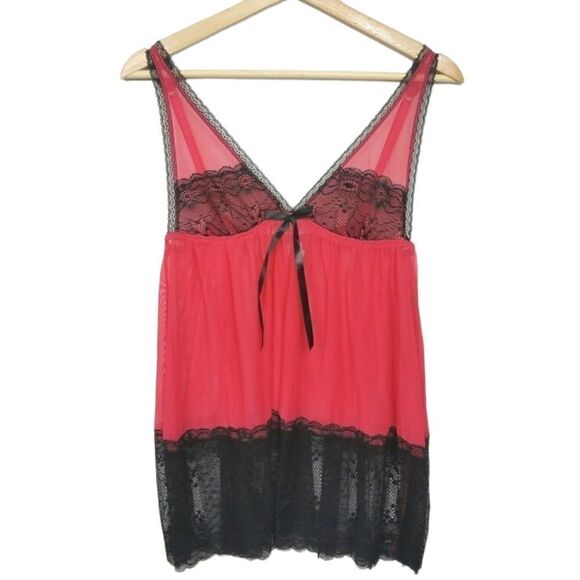 Sheer Red with Black Lace Nightie NWOT - Picture 2 of 9